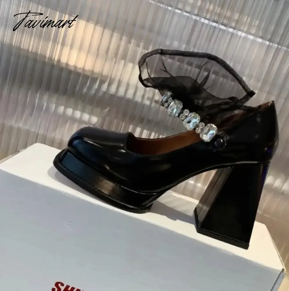 TAVIMART  -  Black Gothic Autumn New Square Toe Chunky Ultra High Heels Mary Jane Shoes Anime Cosplay Lolita Women's Pumps Goth Punk Shoes