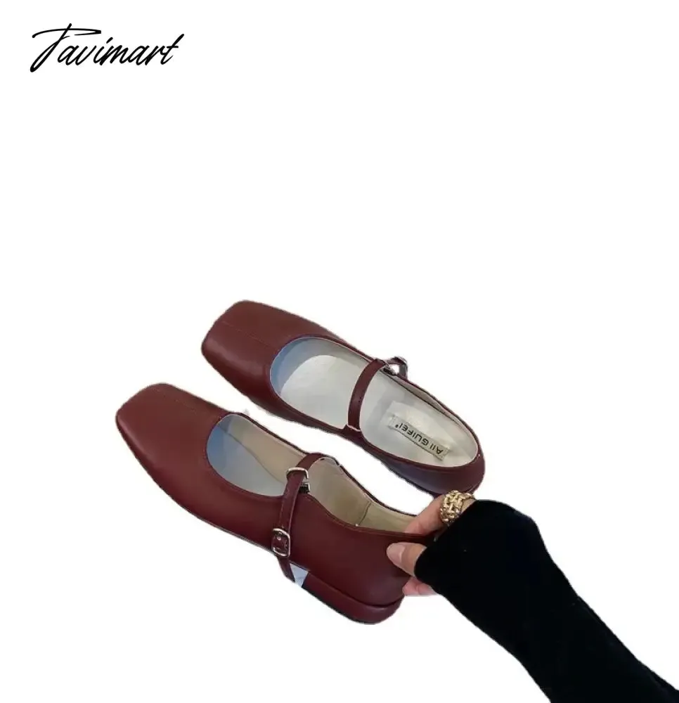 TAVIMART  -  Mixed Colors Shallow Mouth Casual Woman Shoe Square Toe Modis Female Footwear Summer New Dress Flat Fretwork Basic PU Solid