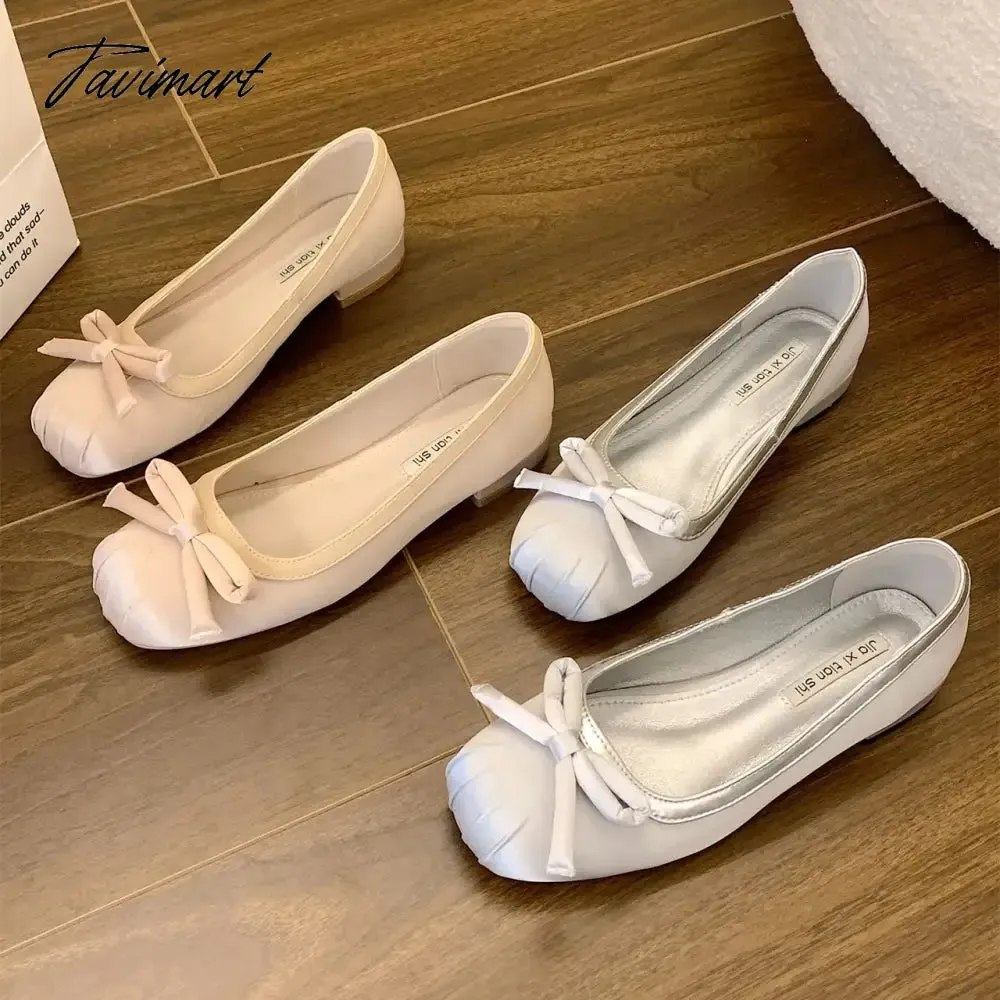 TAVIMART -  Women Flats Ballet Flats Lolita Ladies Butterfly-knot Shoes Slip-On Square Toe Female Casual Outside Mary Jane Shoes Mu