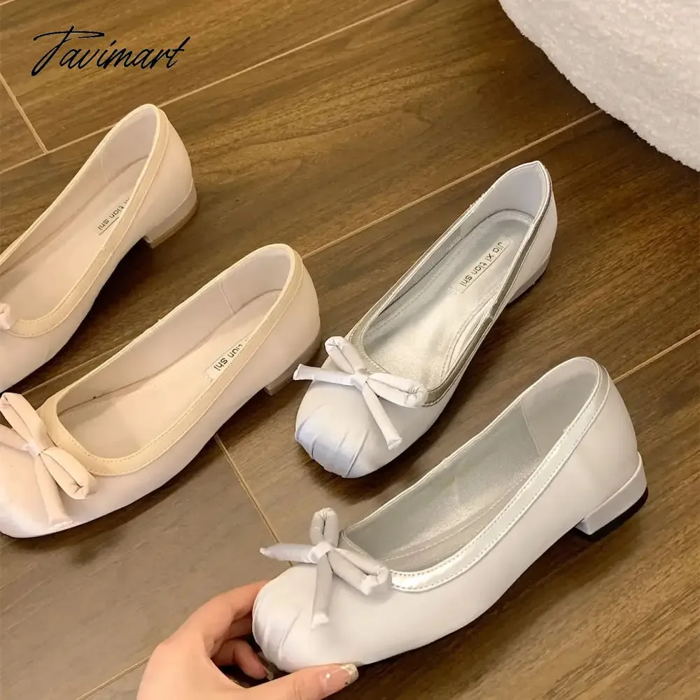 TAVIMART -  Women Flats Ballet Flats Lolita Ladies Butterfly-knot Shoes Slip-On Square Toe Female Casual Outside Mary Jane Shoes Mu