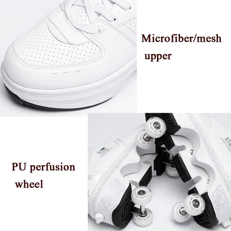 Two-Purpose Skating Shoes Deformation Shoes Double Row Rune Roller Skates Shoes, Size: 35(High-top With Light (White))