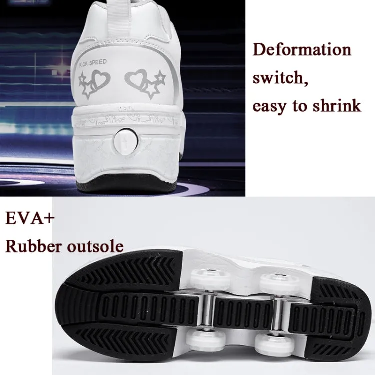 Two-Purpose Skating Shoes Deformation Shoes Double Row Rune Roller Skates Shoes, Size: 35(High-top With Light (White))