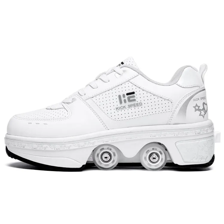 Two-Purpose Skating Shoes Deformation Shoes Double Row Rune Roller Skates Shoes, Size: 35(Low-top Without Light (White))