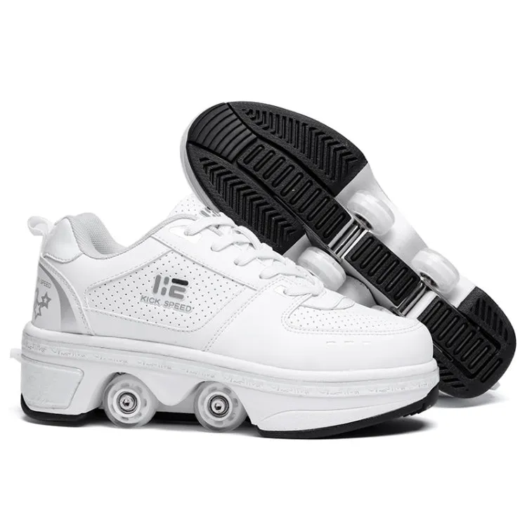 Two-Purpose Skating Shoes Deformation Shoes Double Row Rune Roller Skates Shoes, Size: 40(Low-top Without Light (White))