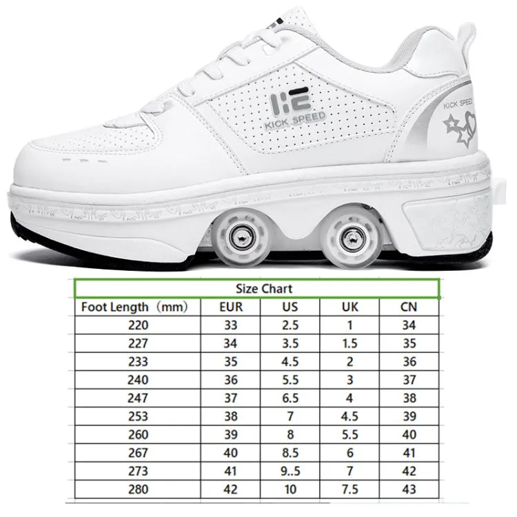 Two-Purpose Skating Shoes Deformation Shoes Double Row Rune Roller Skates Shoes, Size: 42(High-top With Light (White))