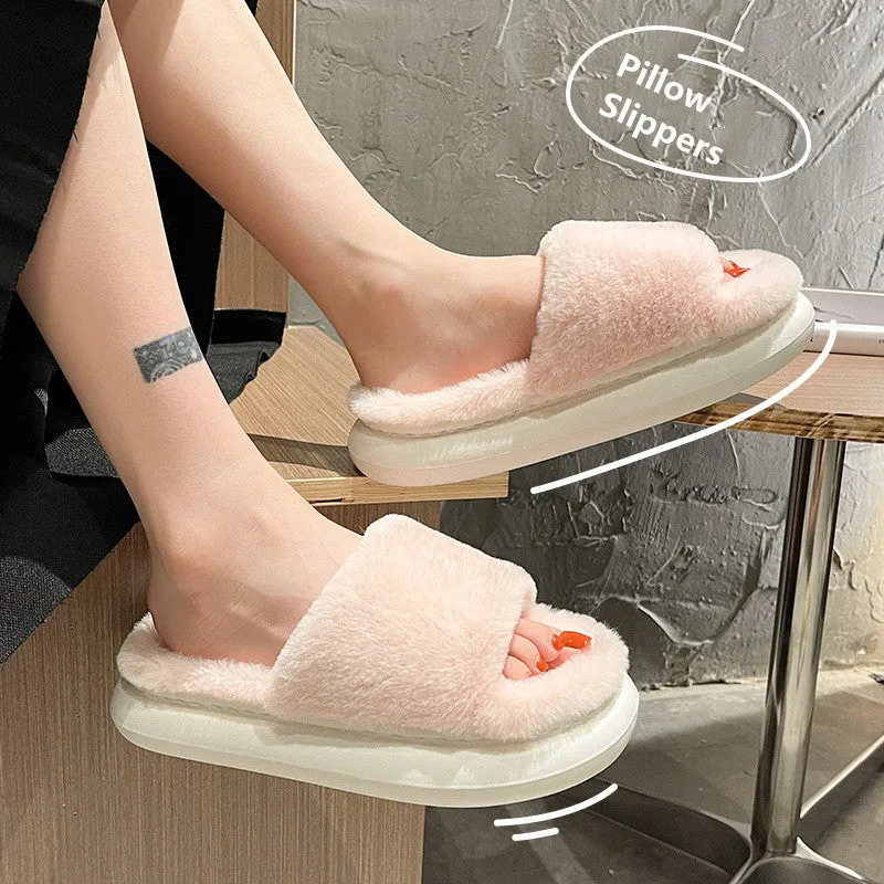 Womens Furry Slippers Ladies Open Toe House Slippers Indoor Outdoor