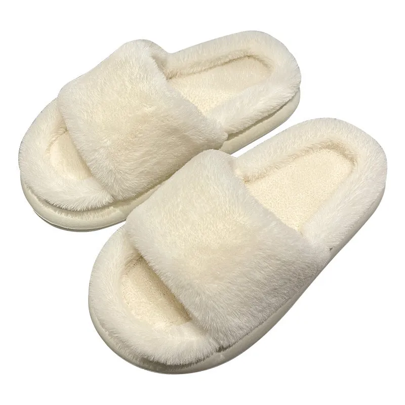 Womens Furry Slippers Ladies Open Toe House Slippers Indoor Outdoor