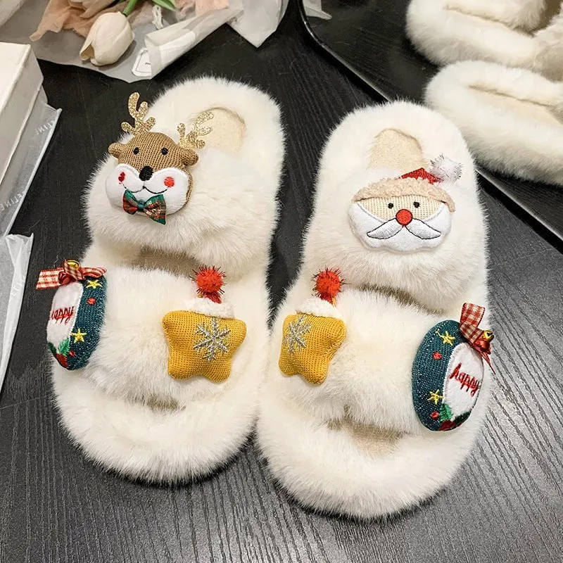 Women's Suede Cute Christmas Cartoon Slippers