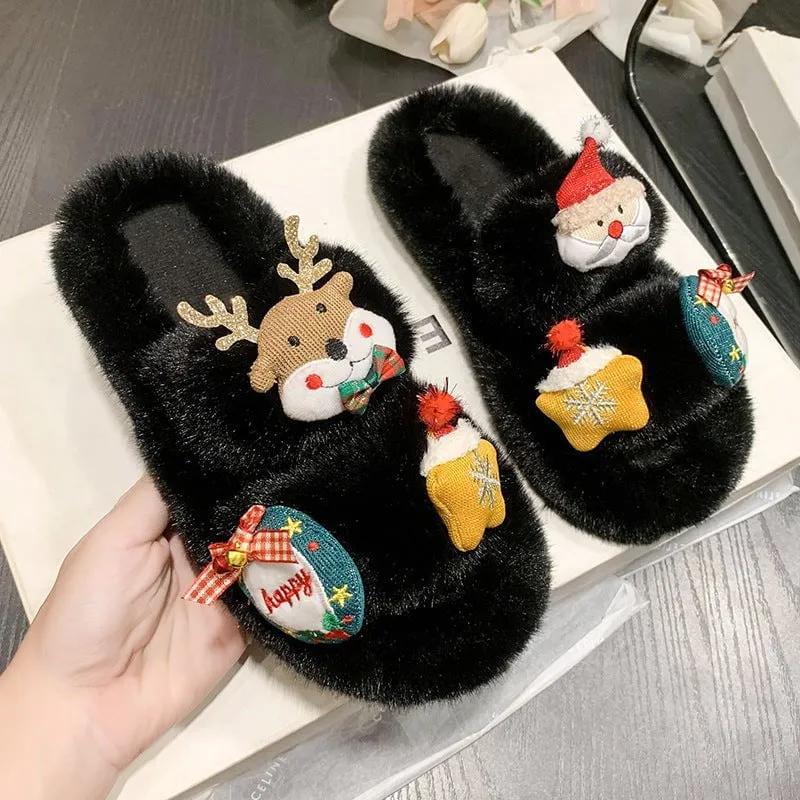 Women's Suede Cute Christmas Cartoon Slippers