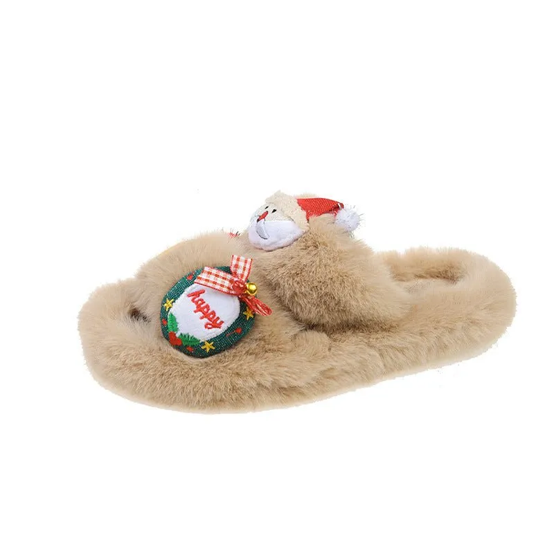 Women's Suede Cute Christmas Cartoon Slippers