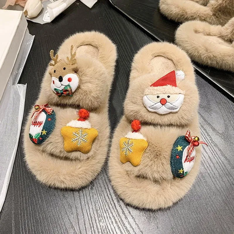 Women's Suede Cute Christmas Cartoon Slippers