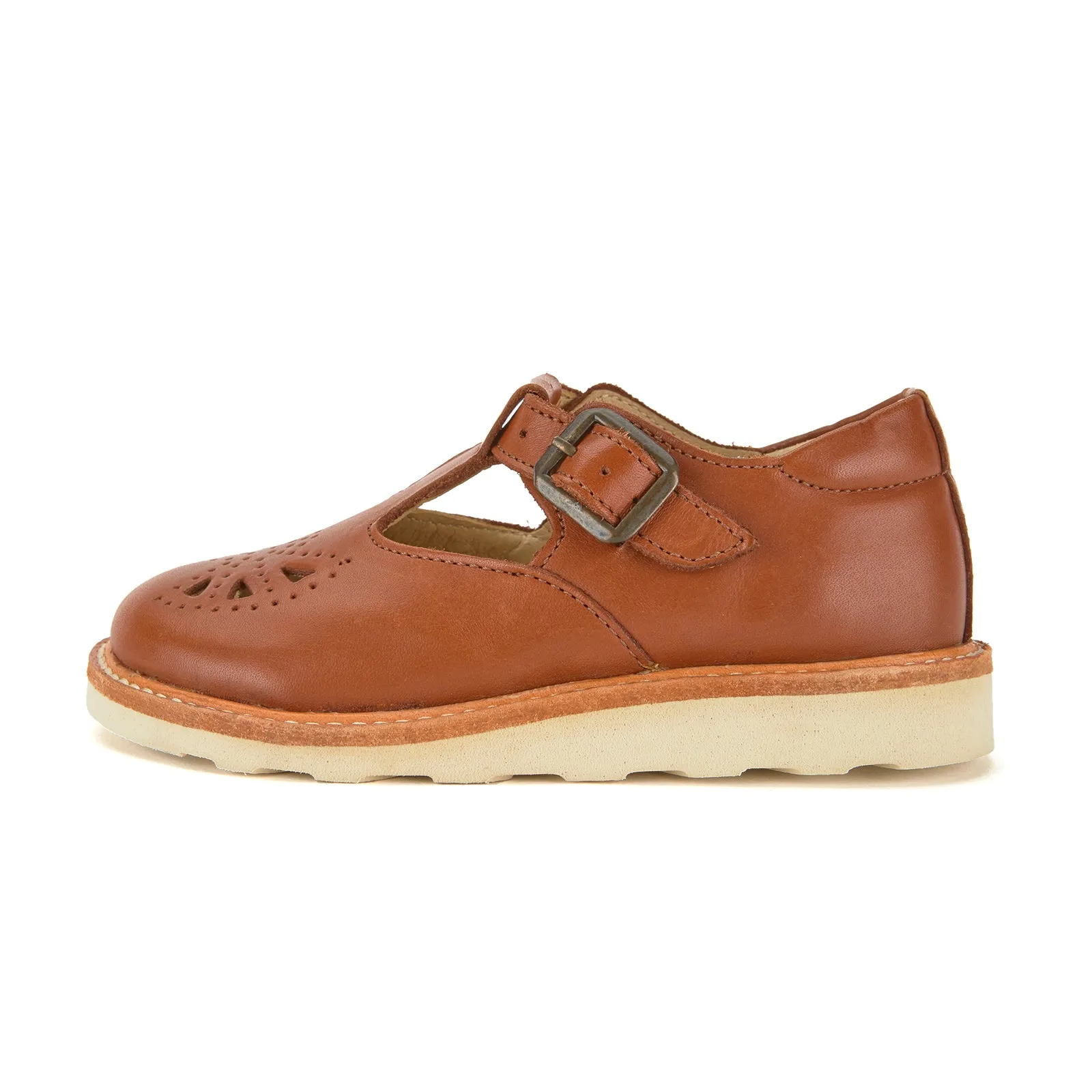 Young Soles Rosie T-Bar Leather Shoes - Chestnut Brown