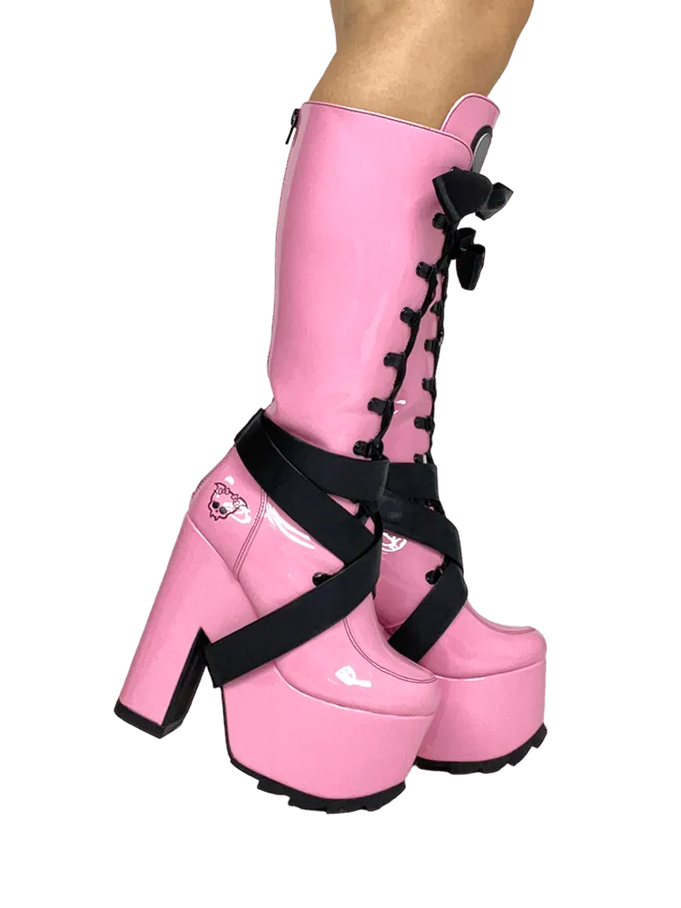 YRU Vamp Pink Vegan Leather Platform Boots