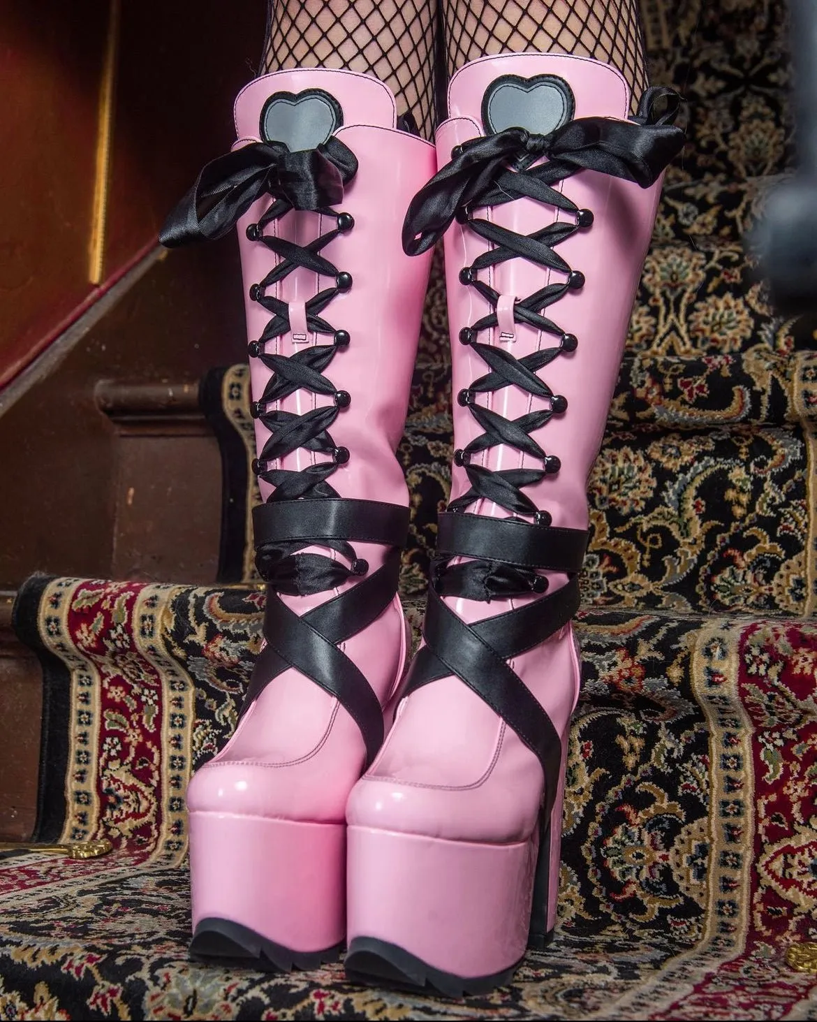 YRU Vamp Pink Vegan Leather Platform Boots