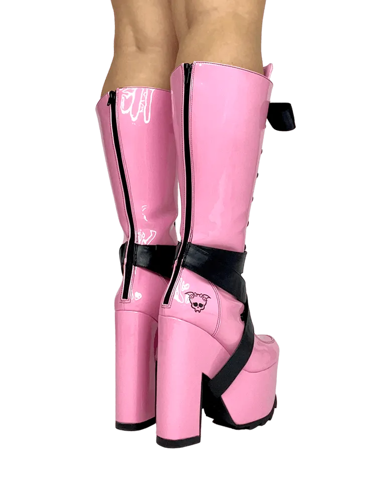 YRU Vamp Pink Vegan Leather Platform Boots