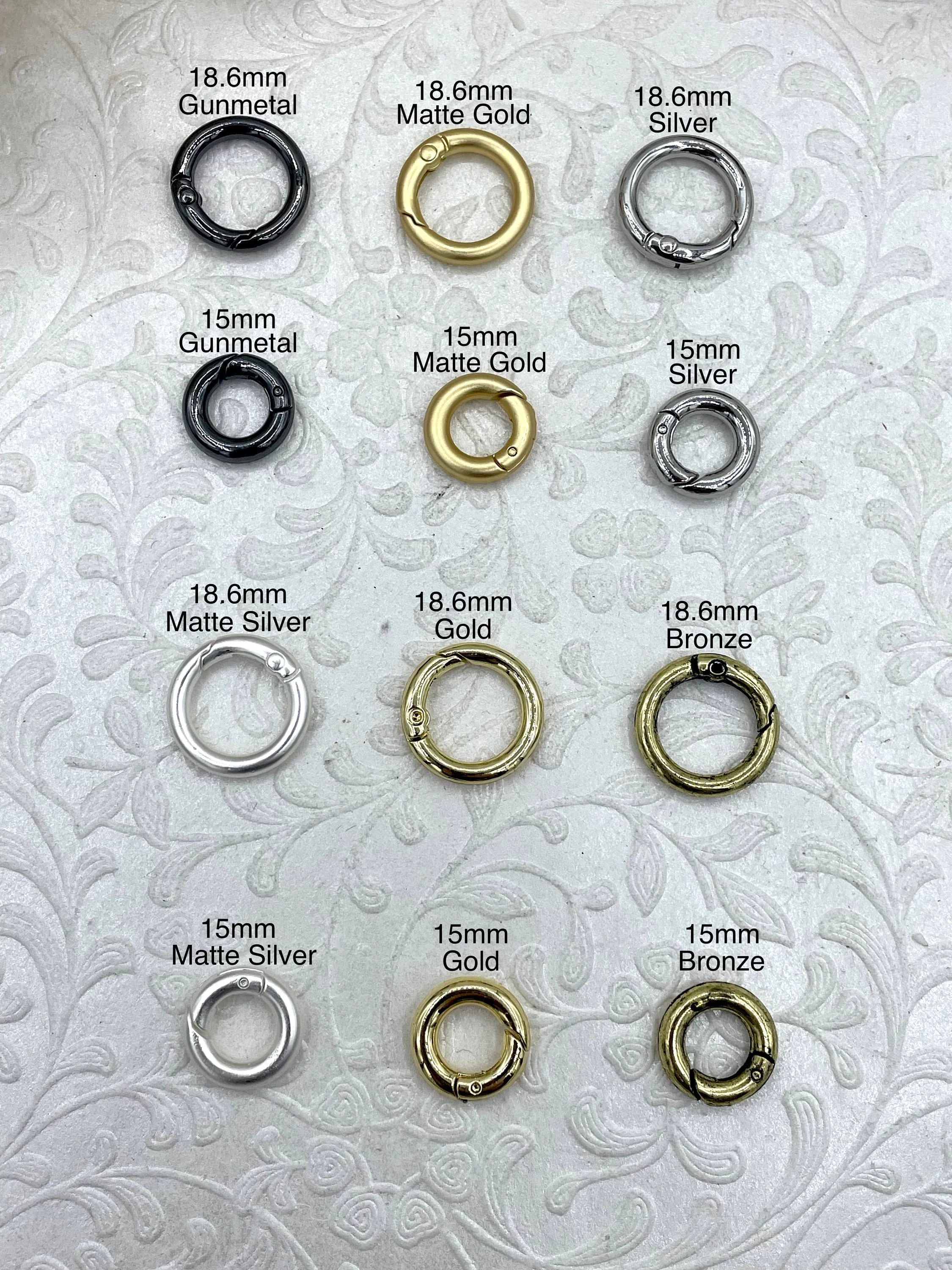 Zinc Alloy Spring Clasp, 2 sizes 15mm or 18.6mm, 6 finishes, Easy Open Spring, Gate Clasp, Necklace Building Extender.Charm Holder, FastShip